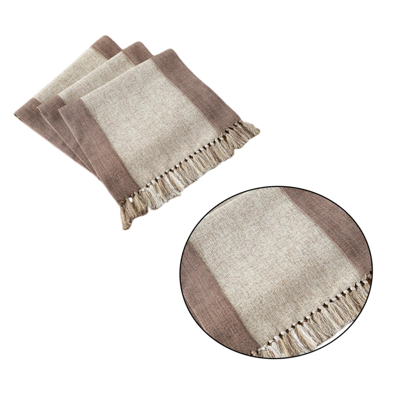 Generico Runner da Tavola Lavabile in Cotone Beige 38x240 Cm Doppio Strato e Frange Crea Un'atmosfera Calda e Romantica la Casa e Feste