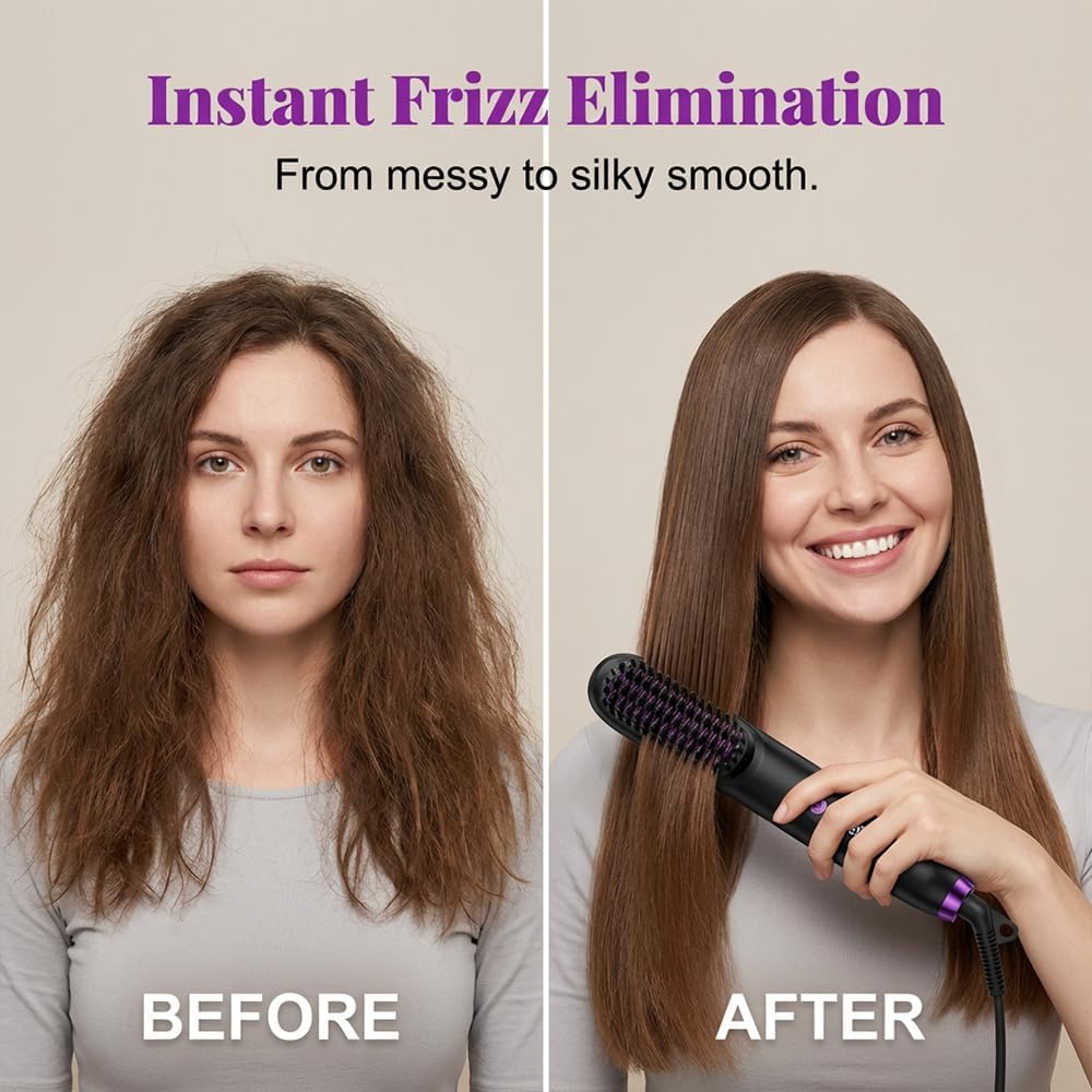Hair Straightener Brush, Dual Charging Straightening Brush, Cordless Rechargeable Hair Straighteners for Women, Compact Cepillo Alisador de Cabello for Home, Travel, Commute & Salon (Black)