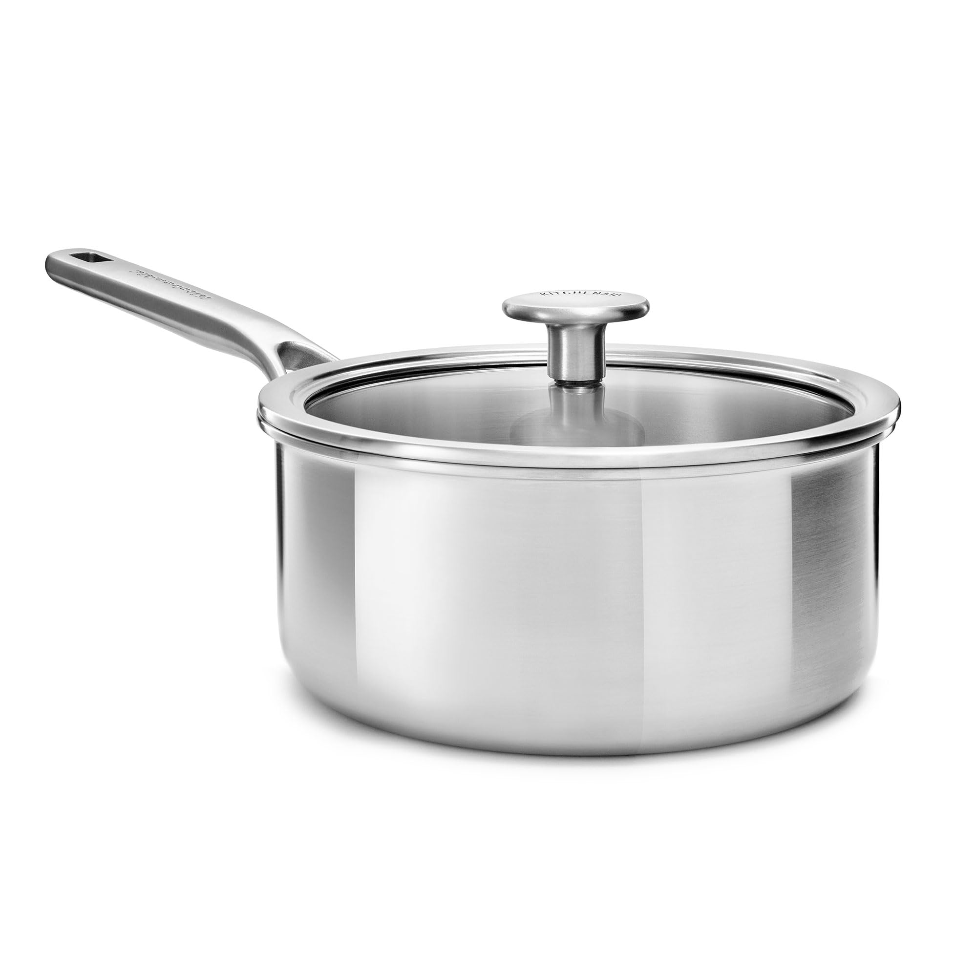 Kitchenaid Silver Multiply 3Ply Stainless Steel 16 Cm/1.5 Litre Saucepan With Tempered Glass Lid, Pfas Free, Triply, Multiclad, Induction Suitable, Oven Safe Up To 220°C,