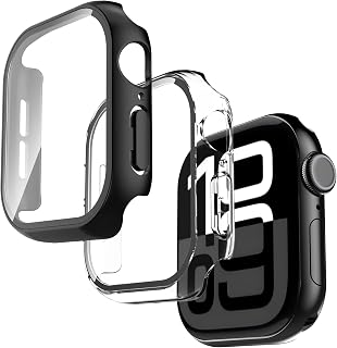 AOKUMA [2 Pack for Appl Watch Series 11 GPS 46mm Screen Protector + Case, Premium 9H Hardness Screen Film and Hard PC Unibody Case, Anti-Scratch Glass, Shockproof