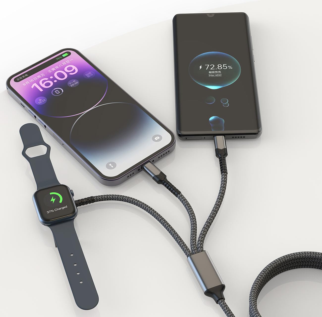 Callstel cable carga universal: Juego de 4 6en1-Cable de carga Octopus, para Apple Watch y iPhone, Entrada: conector USB-C con adaptador a USB-A (cargadores inducción apple watch)