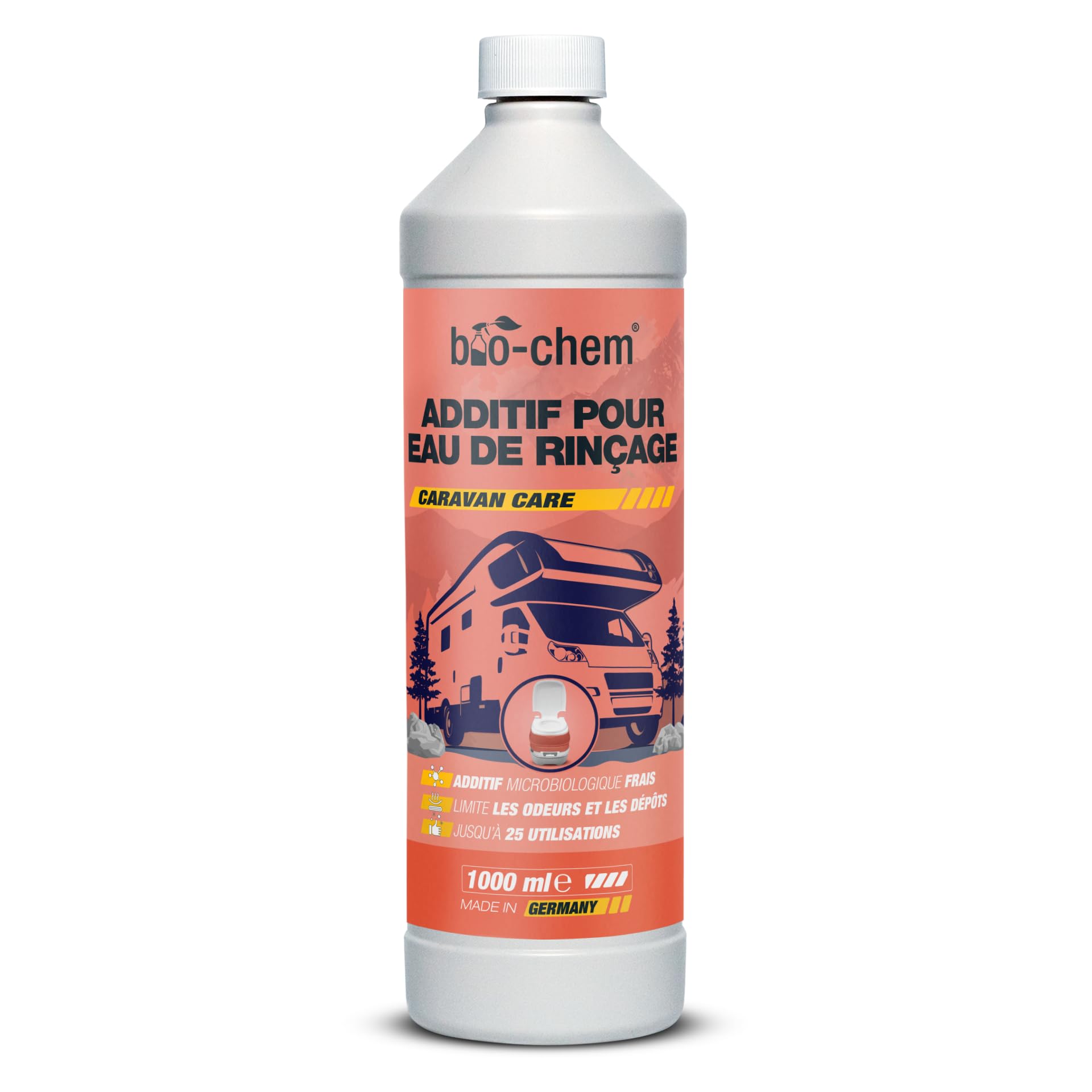 Bio-Chem - Additif sanitaire pour Eau de rinçage - Nouvelle Formule avec microorganismes - Produit WC nettoyant pour Toilettes sèches de Camping et Camping Car