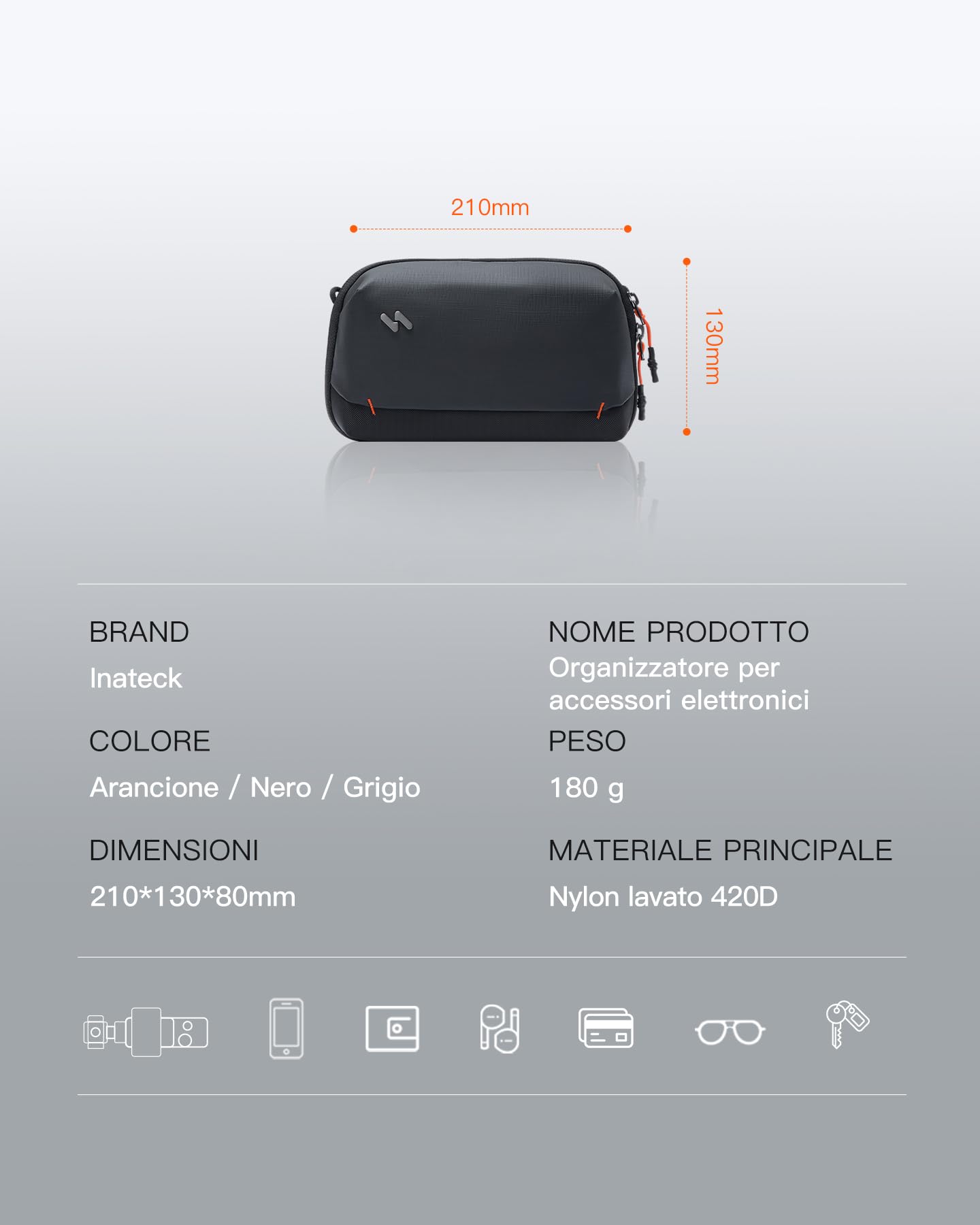 Inateck Organizer Elettronico Portatile, Borsa da Viaggio Resistente agli Spruzzi per Cavi, Power Bank, Hub, Cuffie, Nero