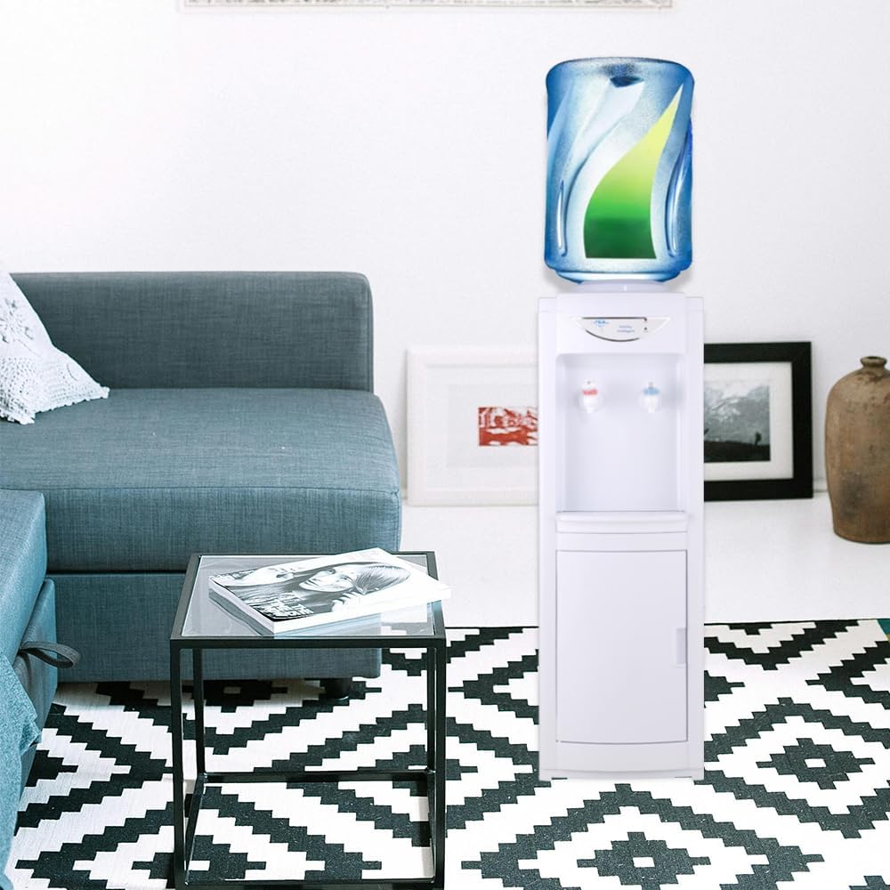Hot & Cool Water Cooler Dispenser, Top Loading Water Cooler for 5 Gallon Freestanding with Child Safety Lock Water Machine Perfect for Home Office Garage,Normal Temperature Water (02White)