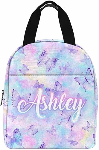 Miniatura 17 de InterestPrint Lonchera personalizada con nombre para niños, hielera de mariposa con purpurina personalizada, bolsa de almuerzo reutilizable