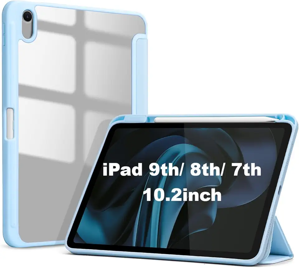 Capa para iPad de 9ª/8ª/7ª geração de 10,2 polegadas (lançado em 2021/2020/2019), capa fina e inteligente para iPad de 10,2 polegadas, com ativação/desativação automática (Azul)