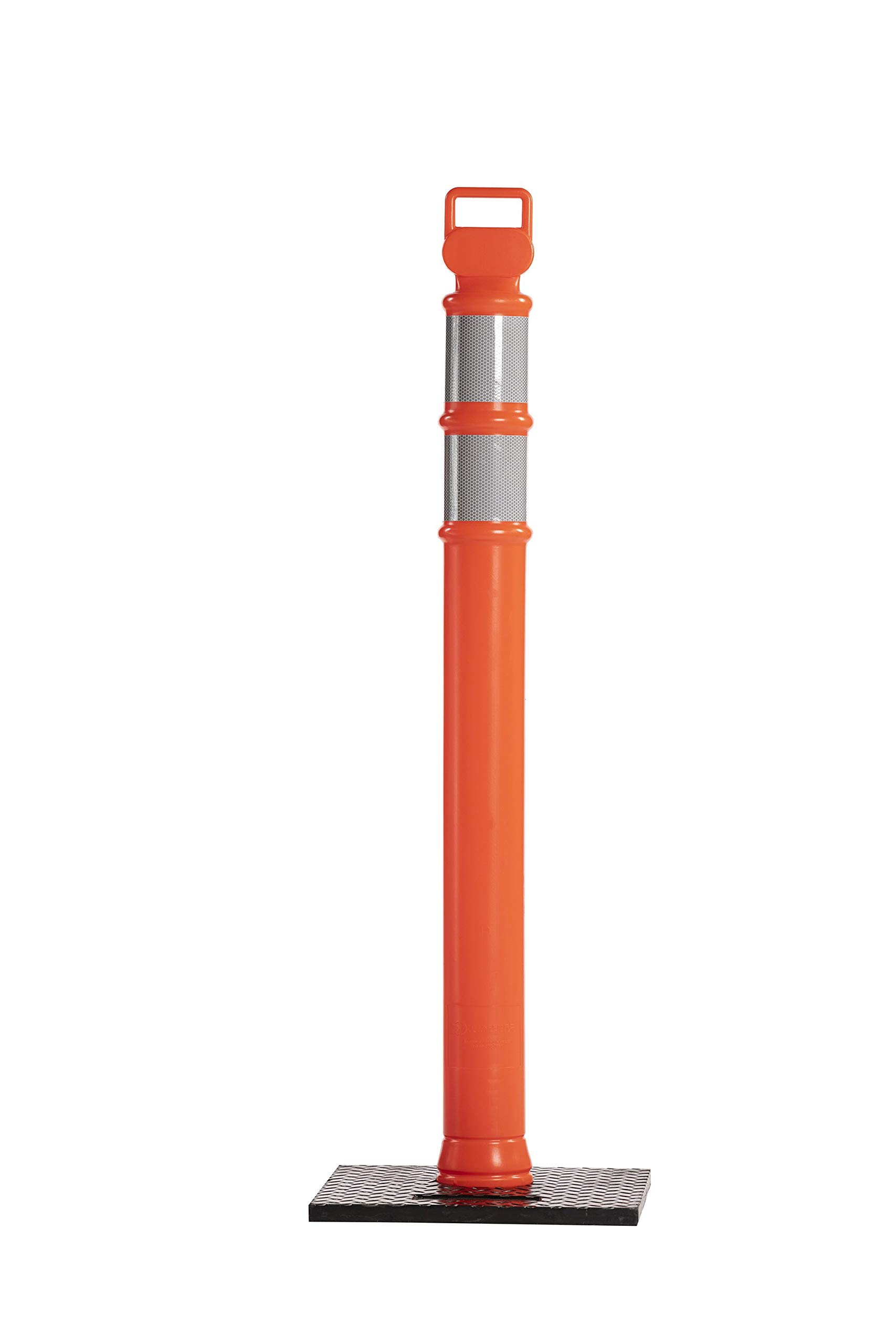 Crowd Control Warehouse Orange 45" Delineator Post with Base, 3" Reflective Collars, 10lb Rubber Base, Impact-Resistant LDPE (Low-Density Polyethylene