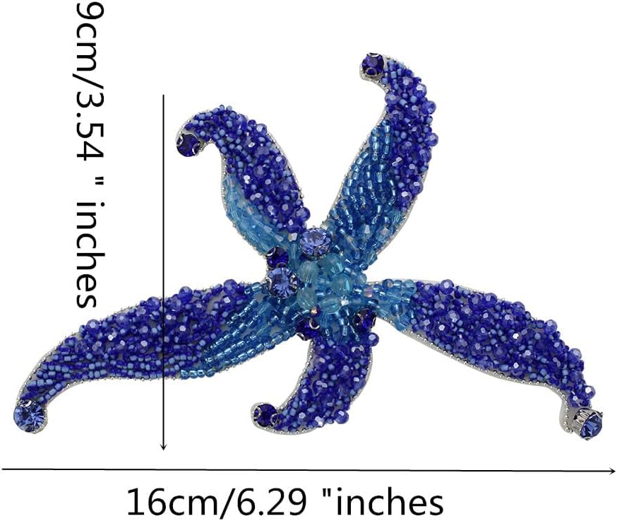 Beaded Applique Sewing Patches Rhinestones Ocean Beach Theme Decor Star Shell Sea Horse Applique fit for Sweater,Skirt,Hats etc (E 1set)