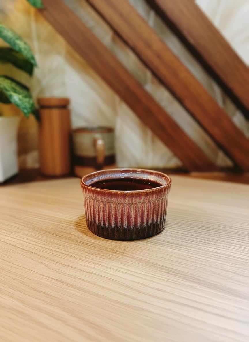 caffeine Ceramic Handmade Red Studio Ramekins Bowl(Set of 1) 1