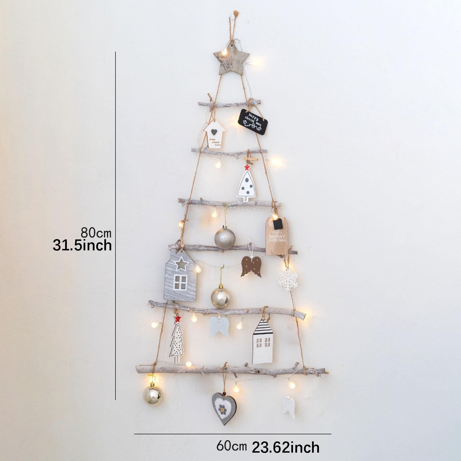 de Navidad para Colgar en Una Escalera de Madera con Luces Y Estrella, Rústico, Decorativo, Adorno para Dormitorio, Fiesta, Sala de Estar, Estilo C, Individual