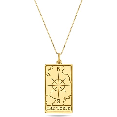 MIONZA 14K Gold Vermeil, The Sun, Fotune, The World, The Moon Pendant, Tarot Cards Charm,Good Luck Amulet Pendants Sterling Silver Jewelry Gift For Her