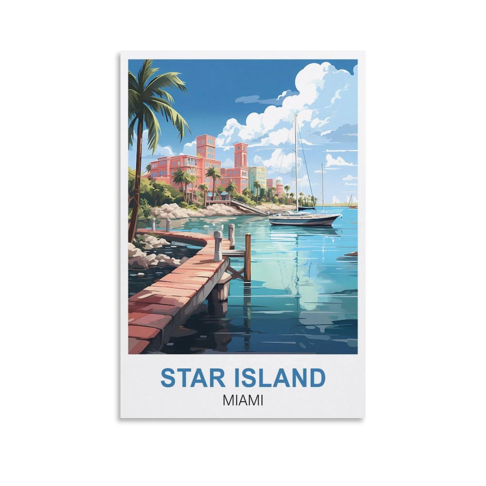 EZMLFA Diamond Art Kits Adults,Star Island Miami,5D Dimond Picture, Crystal Gem Art Crafts for Boys Girls, DIY Mosaic Creations Set for Home Decor 50x60cm