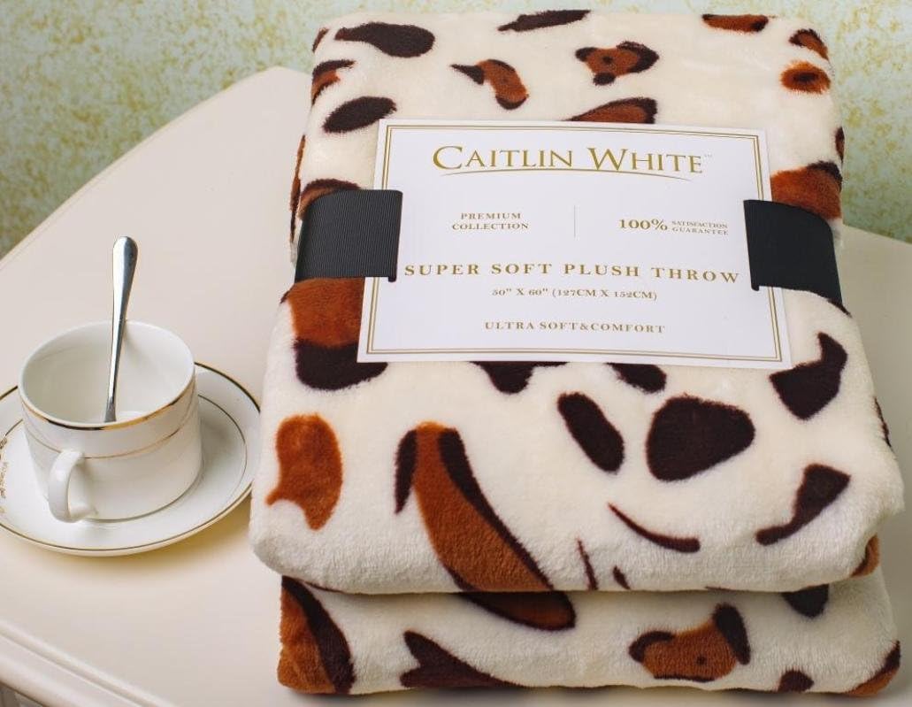 Caitlin White Throw Blanket for Couch/Sofa/Bed, Luxury Super Soft Microplush Velvet, 50"x60", Leopard Print