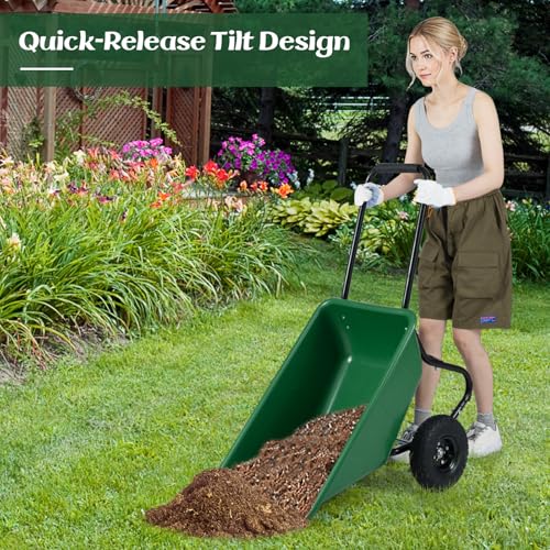 Image of Goplus 2 Wheel Wheelbarrow, 330 LBS Utility Garden Cart with 10 inch Pneumatic Tires & Handle, 21 Gal Volume, Yard Dump Cart Wheel Barrow, Heavy Duty Wheel Barrow for Lawn