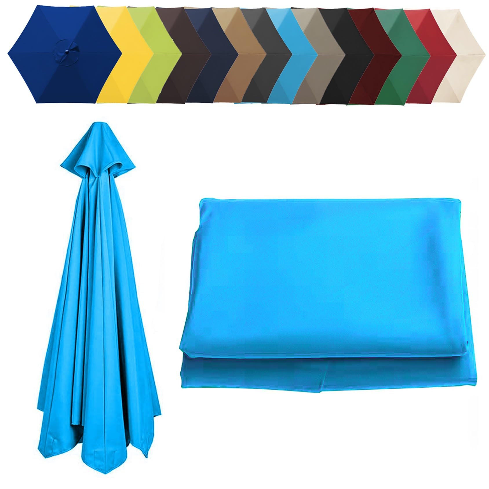 6 Ribs/8 Ribs Replacement Parasol Cover, Umbrella Canopy Replacement, Sun Umbrella Replacement Cloth, Garden Parasol Canopy Cover (6.5ft/8.8ft/9.8ft | 200cm/2.7m/300cm)(Color:Lake blue,Size:6 ribs-3m(