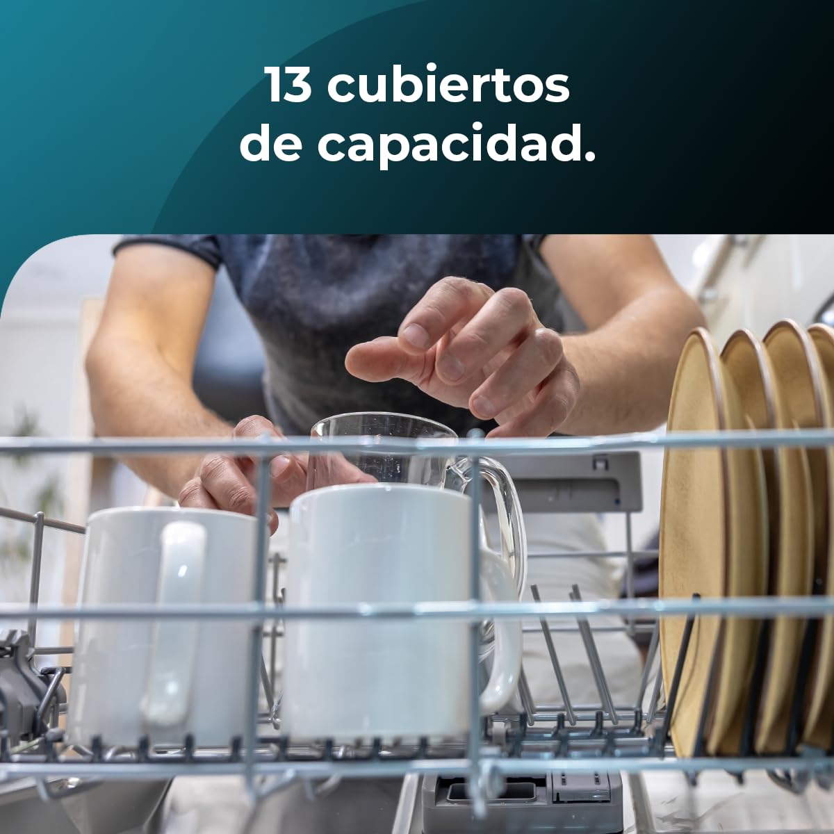 Cecotec Lavavajillas Independiente de 60 cm Bolero Aguazero 6100 E. 1850W, 13 Cubiertos, 6 Programas, Función Dry+, Media Carga, Delay Start, Panel Táctil — view 3