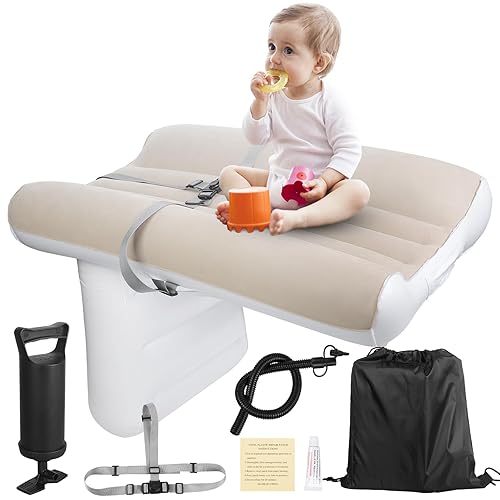 FACULX Cama de viaje para niños pequeños, cama inflable de avión para niños pequeños con cinturón de seguridad y bomba, colchón de aire inflable