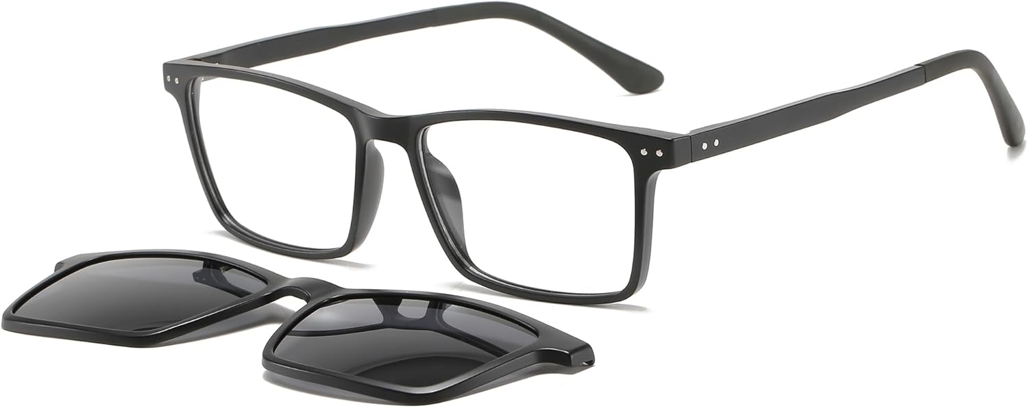 Rectangular Optical Glasses Eyewear Frame Men UV Protection Polarized Magnetic Clip on Sunglasses for Eyeglasses