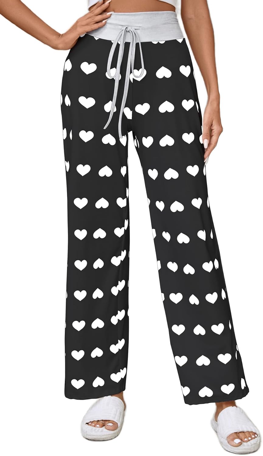 Women Pajama Pants Comfy Lounge Wide Leg Casual Stretch Palazzo Drawstring Pj Bottoms Pants S-3XL
