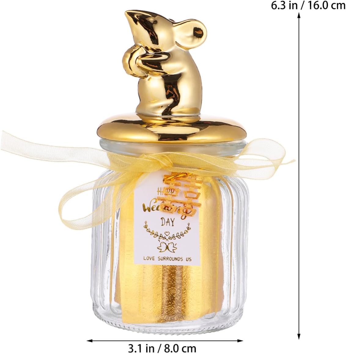 Glass Candy Jar with Ceramic Lid and Gold-plated Seal, Sealed Glass Dessert Box and Party Favors, Animal Design Candy Container for Wedding and Event Decoration