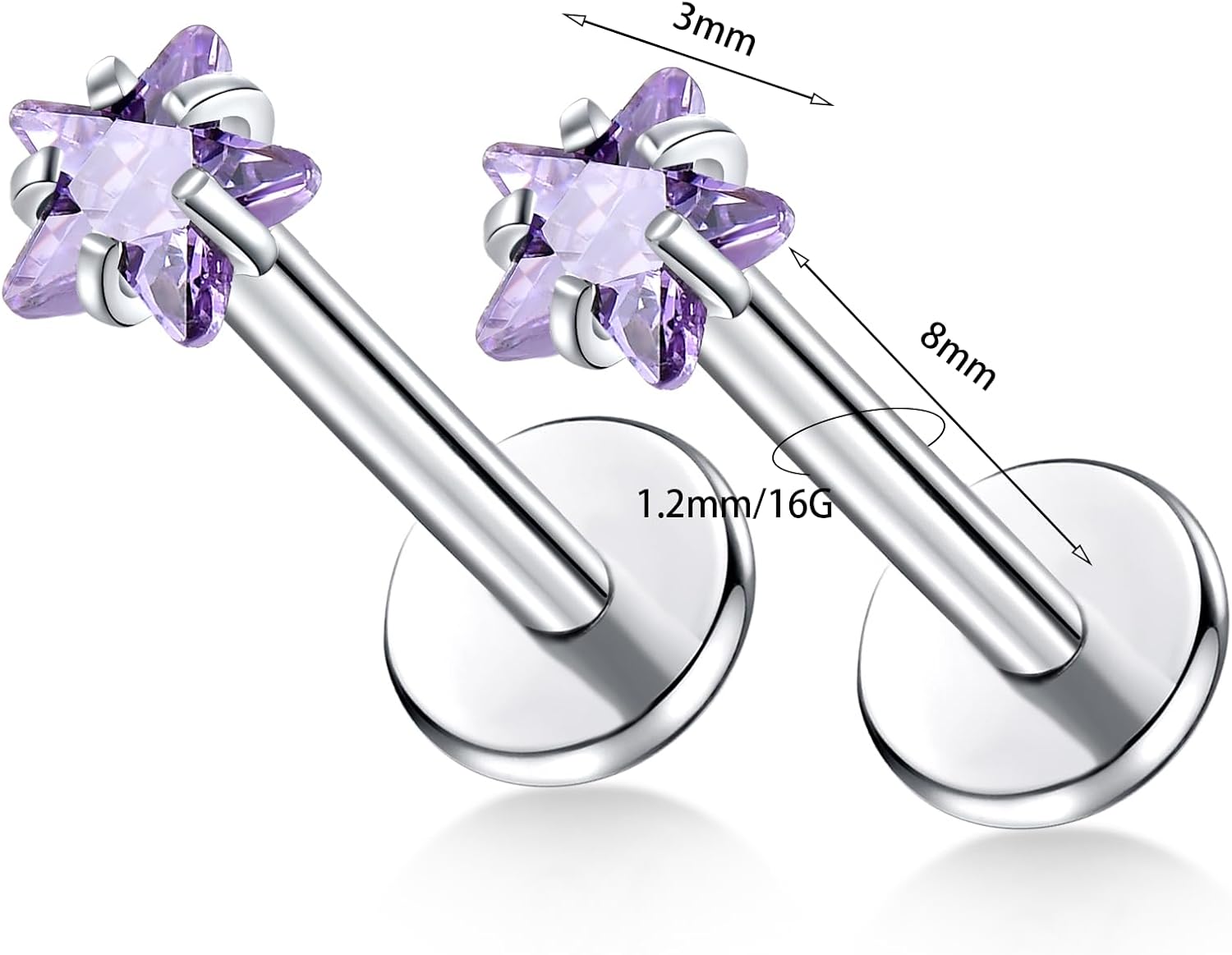 BelezaDosas G23 Titanium Labret Studs Threadless 16G Lip Rook Lobe Tragus Helix Cartilage Push Back Earring Piercing Jewelry