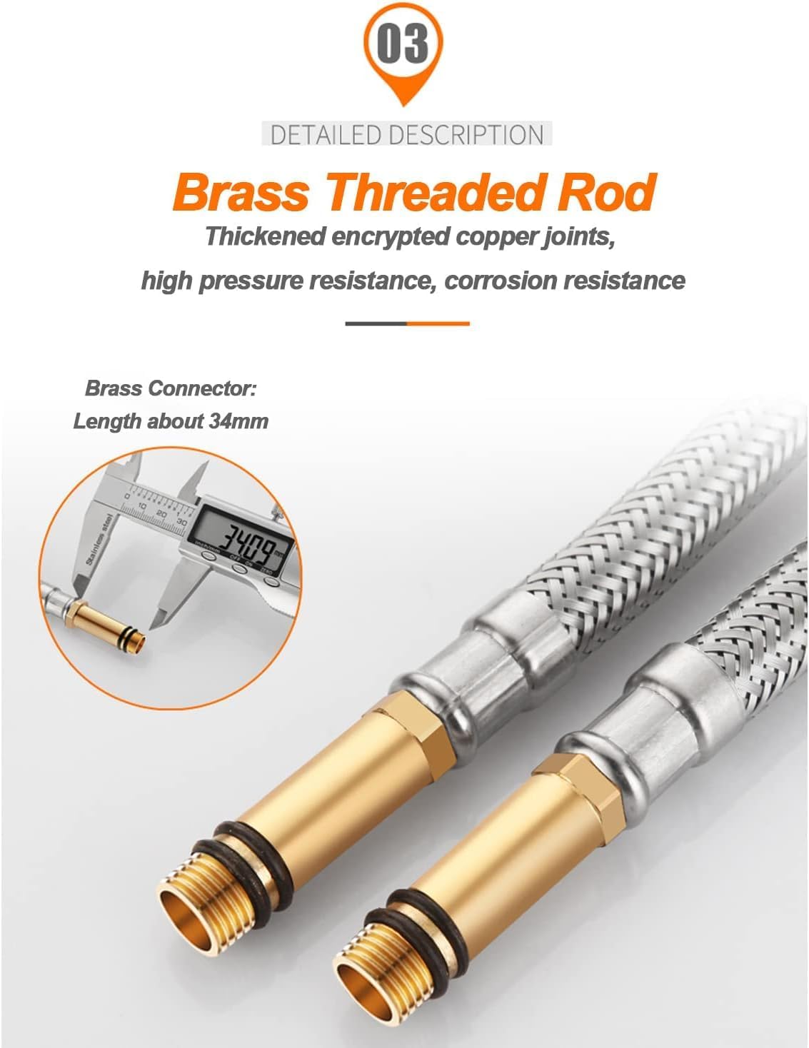 Tap Tails,2 Pack Flexible Tap Connectors Length, 304 Stainless Steel Hose Suitable for Bathroom, Kitchen and Basin(80cm)