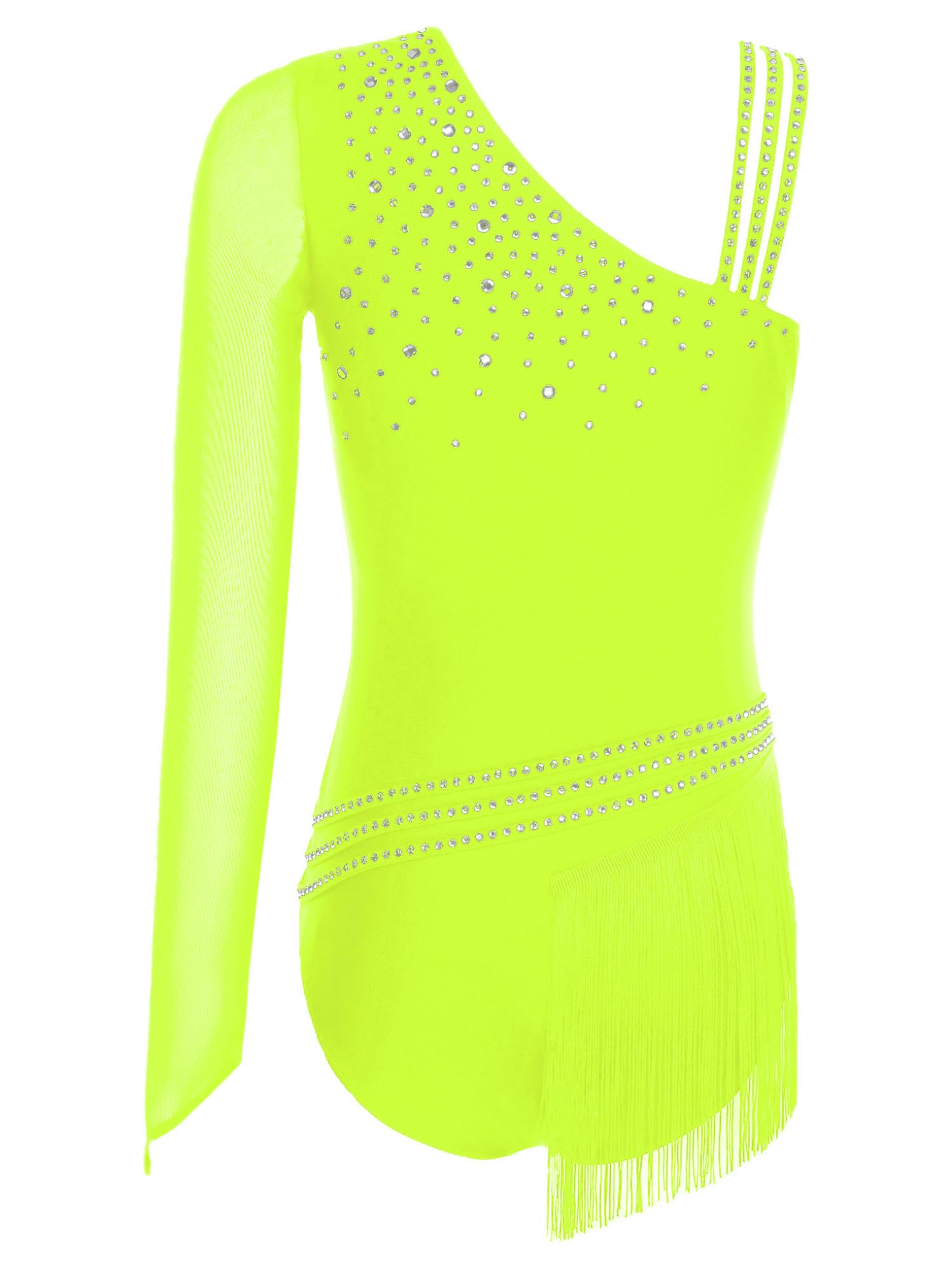 Justaucorps Asymétrique Femme Paillettes Franges Combinaison De Danse Gymnastique Latine Spectacle Sur Scène
