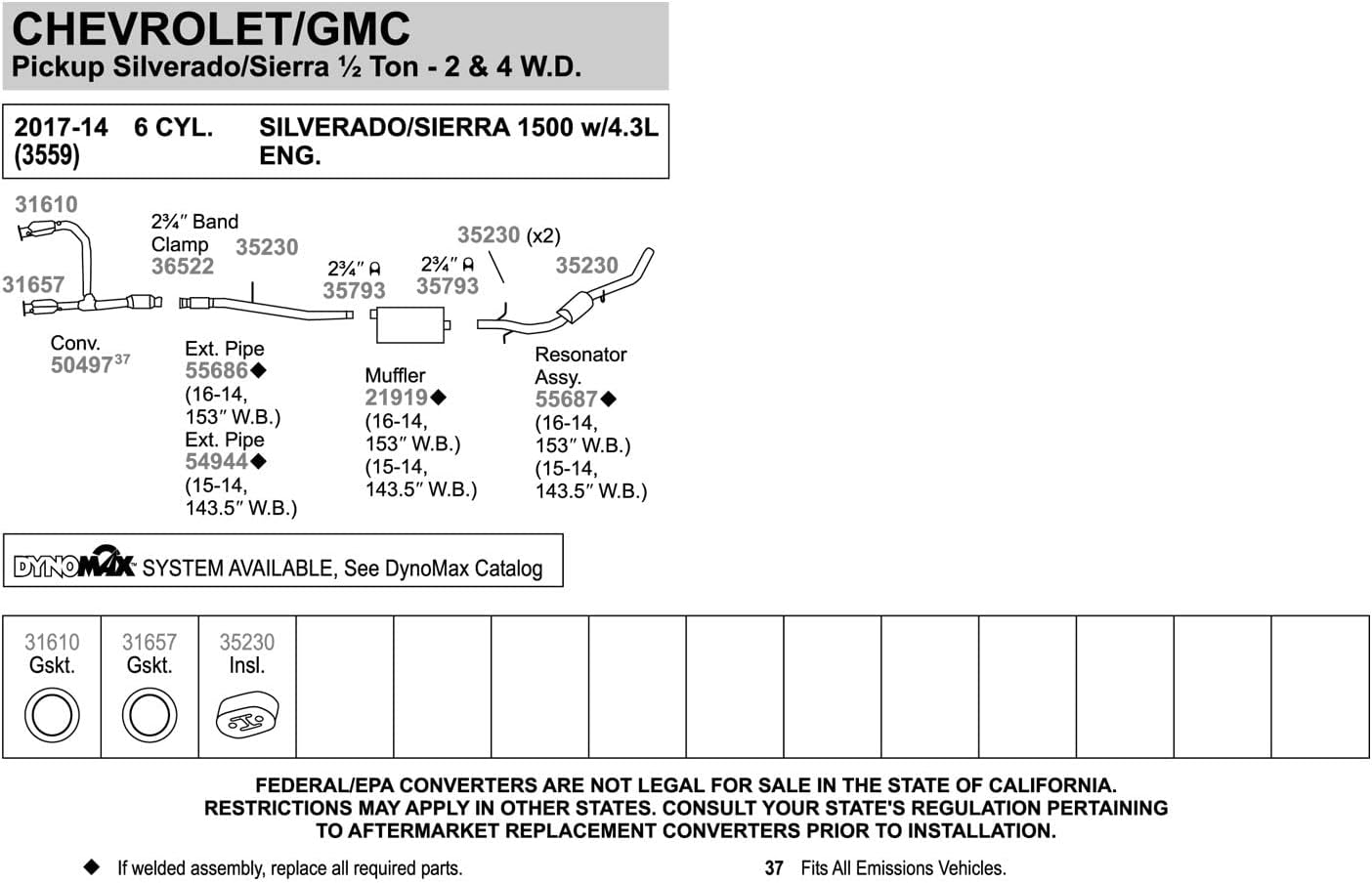 Walker 55686 Exhaust Pipe 3" Inlet (ID) 2.625" Outlet (OD) for Chevrolet Silverado 1500