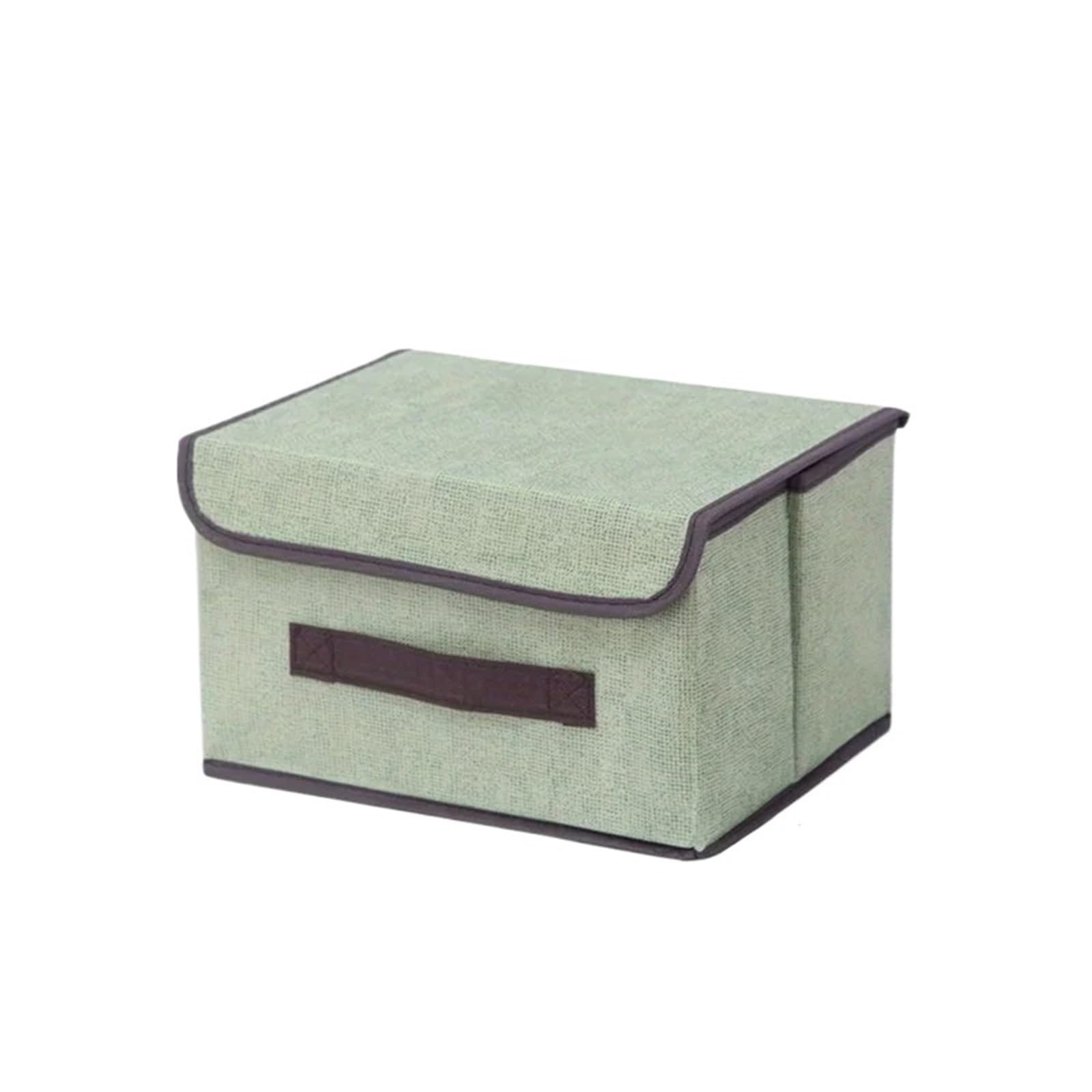 ZHSOAO 4PCS Imitation Linen Fabric Storage Box Foldable Portable Dustproof Bin With Lid Clothes Sundries Organizer for Clothing Bedding Blankets(Green-S)