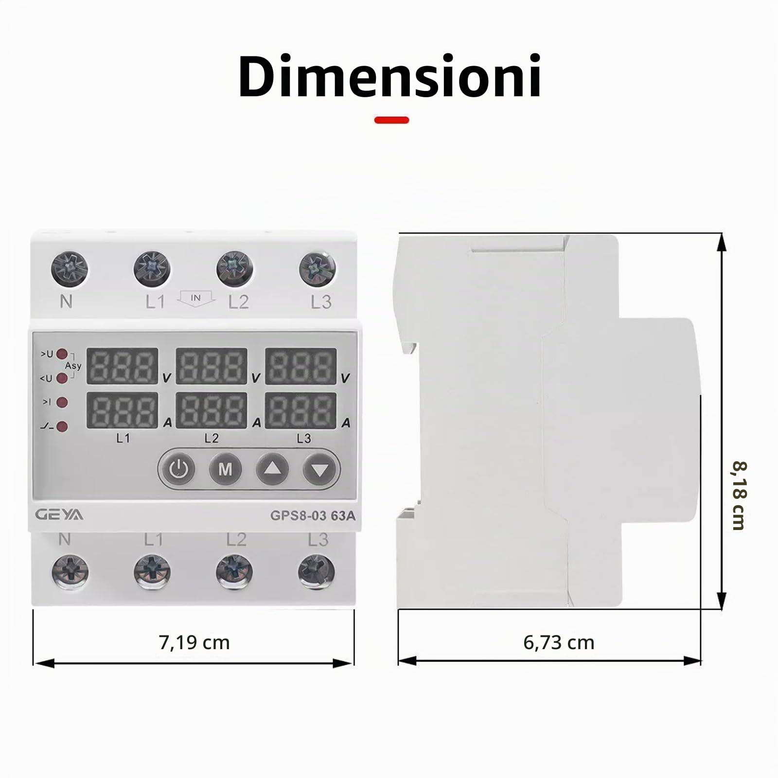 GEYA 3 Protettore di sovracorrente di fase, dispositivo di protezione da sovratensione e sottotensione (Upper wiring-63A)