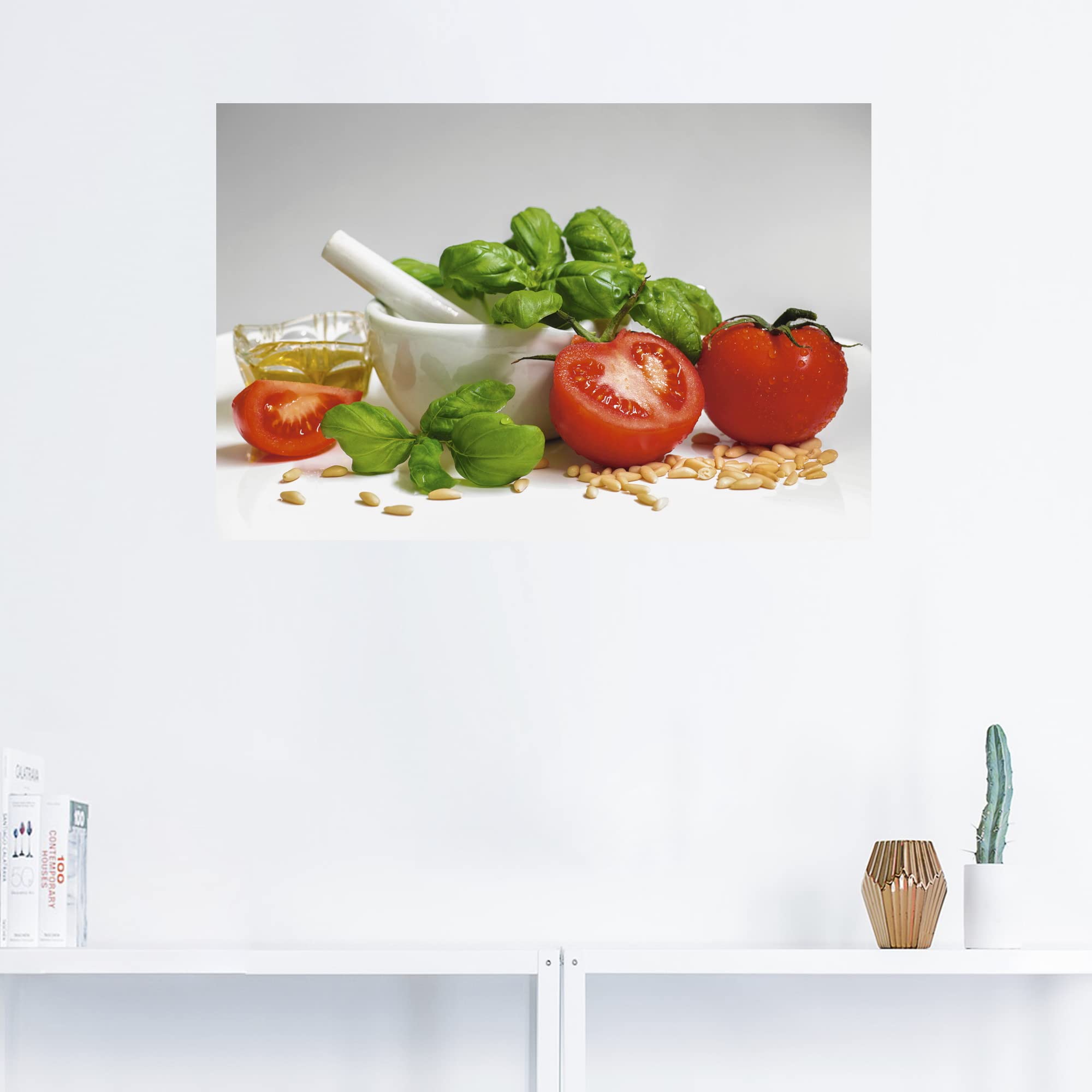 ARTland Wanddeko Wandtattoo selbstklebende Vinylfolie 90 x 60 cm Ernährung Genuss Lebensmittel Gewürz Foto Weiß Bereit für Pesto T1RH