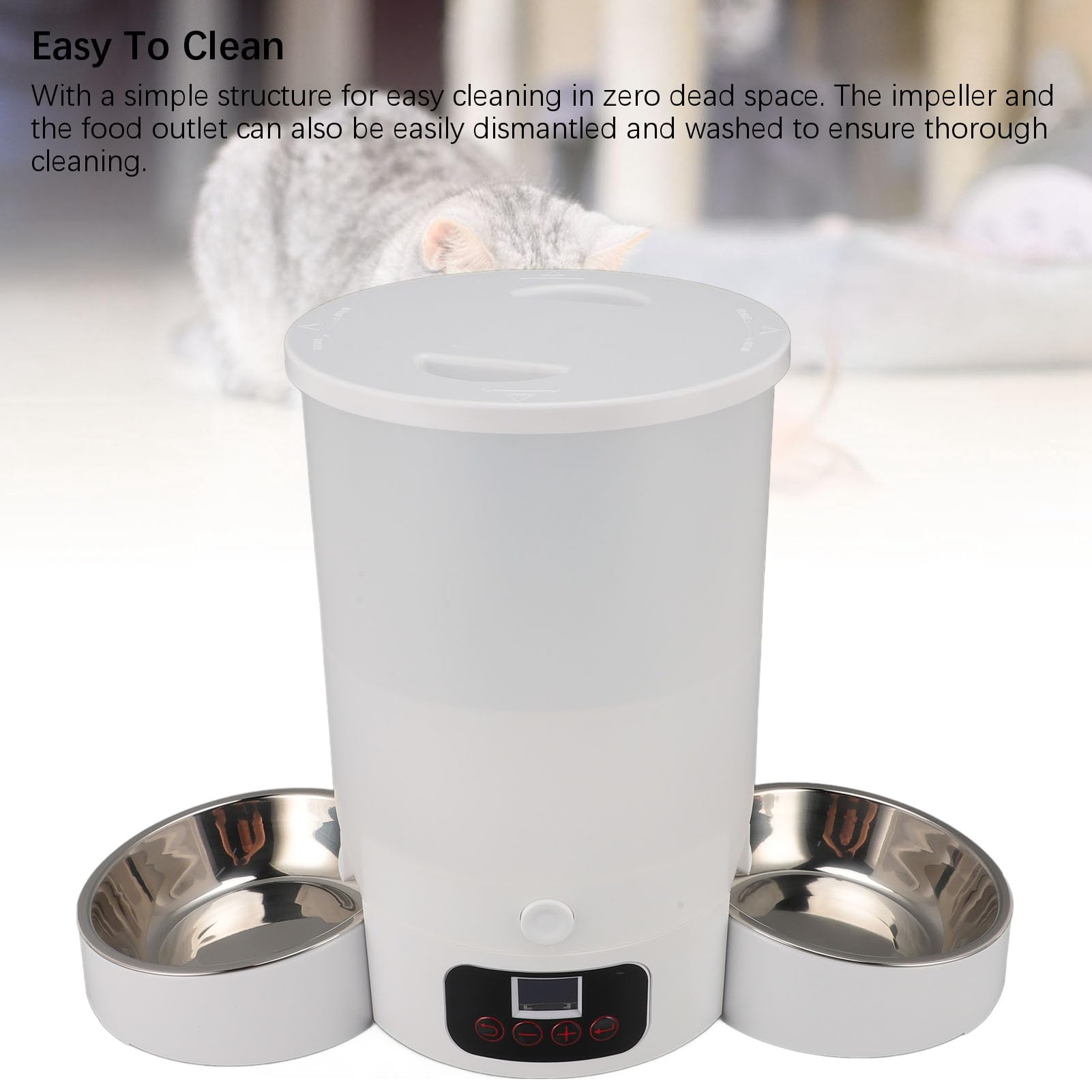 Comedero Automático para Gatos, Dispensador Inteligente con Temporizador, Grande, 3L, Fácil de Limpiar, Cuencos de Acero Inoxidable 304 para Perros y Gatos (Blanca)