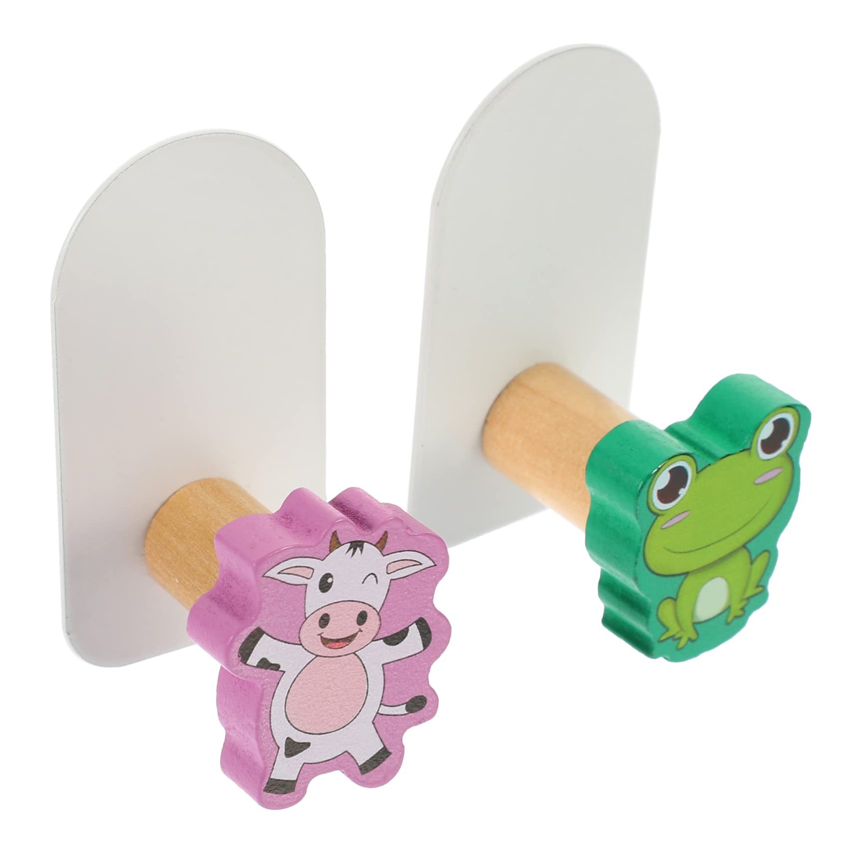 VASDEV 6 Ganchos Adhesivos de Madera para Animales, Ganchos Decorativos, Dibujos Animados de Rana Infantil (Color Surtido, 6,7 x 3,7 x 3,8 cm)
