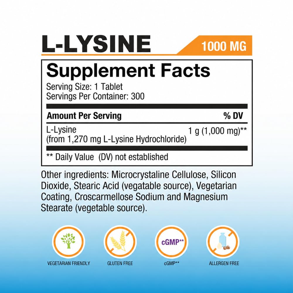 Puregen Labs L-Lysine Extra Strength 1000 mg per Tablet, 300 Servings — Amazon image 2