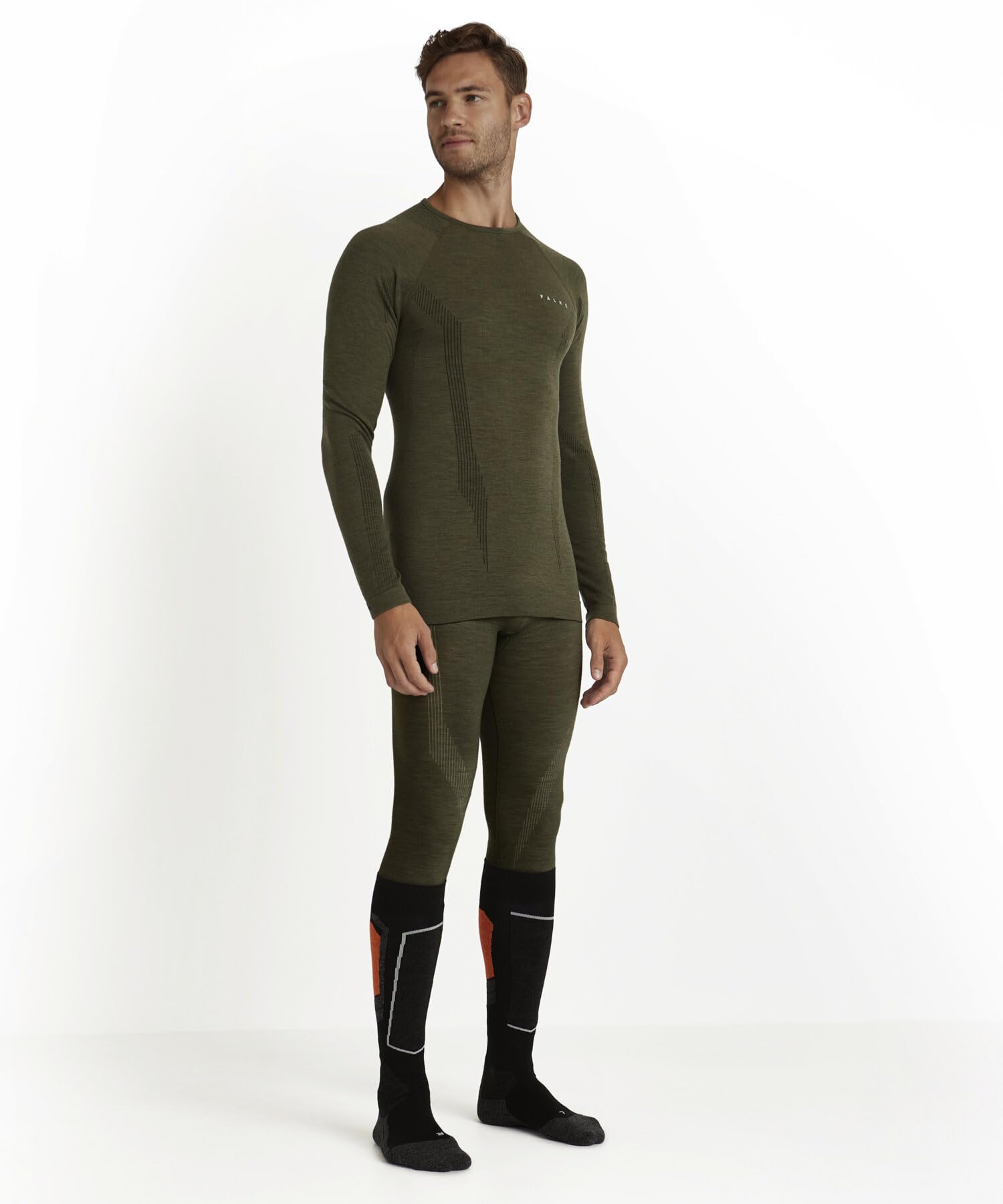FALKE Mężczyźni Warstwa podstawowa (góra) Wool-Tech Round Neck M L/s Sh wełna materiał funkcjonalny szybkoschnące ciepłe 1 Sztuka, Zielony Olive 7830, S