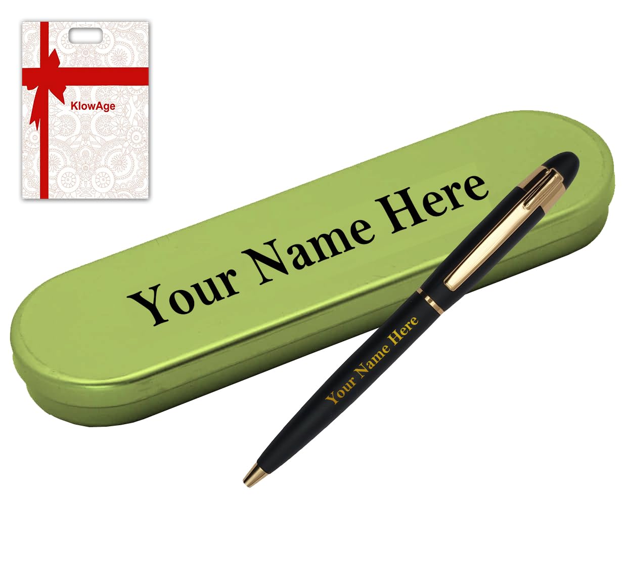KlowAge Personalised Saint Ball Pen With NameLogo On Metal Box And Name On Pen Engraved | Customised Pen | Personalized Pen (Matte Black & Gold)