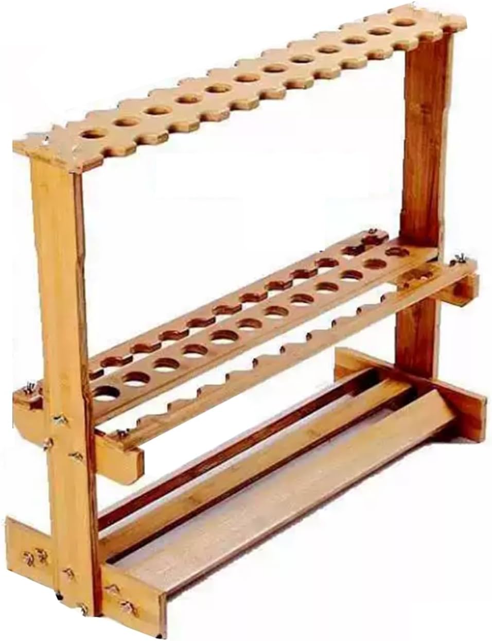 Wooden Pool Cue Rack Stand, Billiards Cue Holder for Game Room & Bar, Displays 23-47 Cues & Fishing Rods, Sturdy Floor Stand (65x49x28cm)