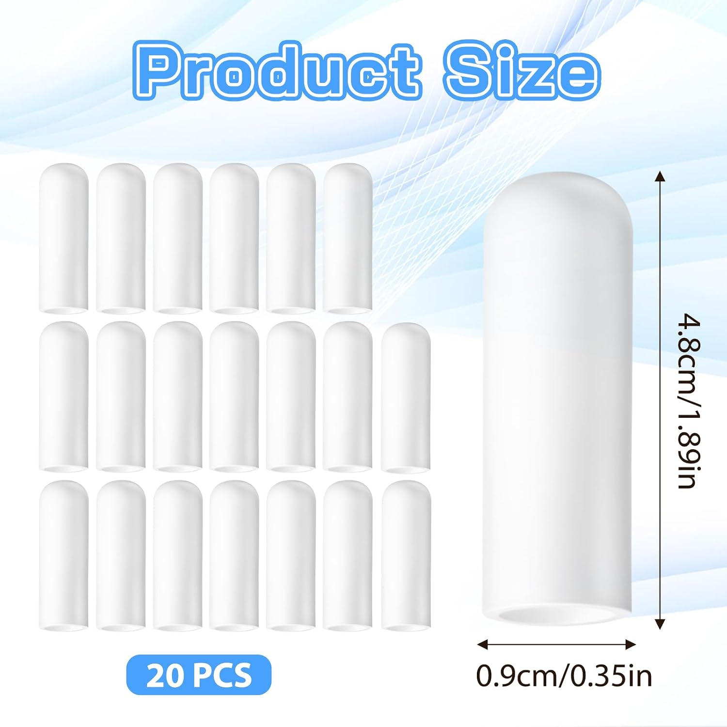 20 Pcs Gel Finger Cots, Silicone Finger Protectors, Reusable Fingertip Bandages, Soft Finger Sleeve, High Elastic Finger Covers for Wounds Cracked Skin Blisters Calluses (White)