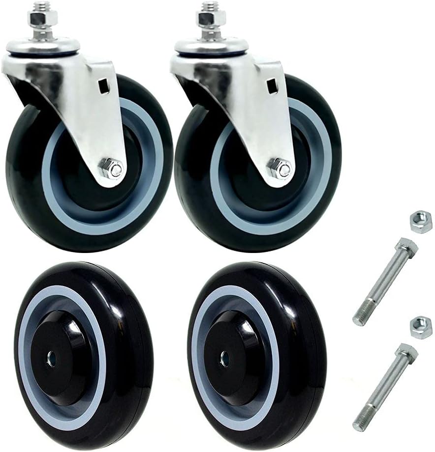 SYRATION 5" 4 Pack Polyurethane Stepped and Full Tread Face Shopping Cart Wheel Caster Replacement Kit 1400 lbs Total Capacity (5 inches Pack of 4, Black Gray Full Face)