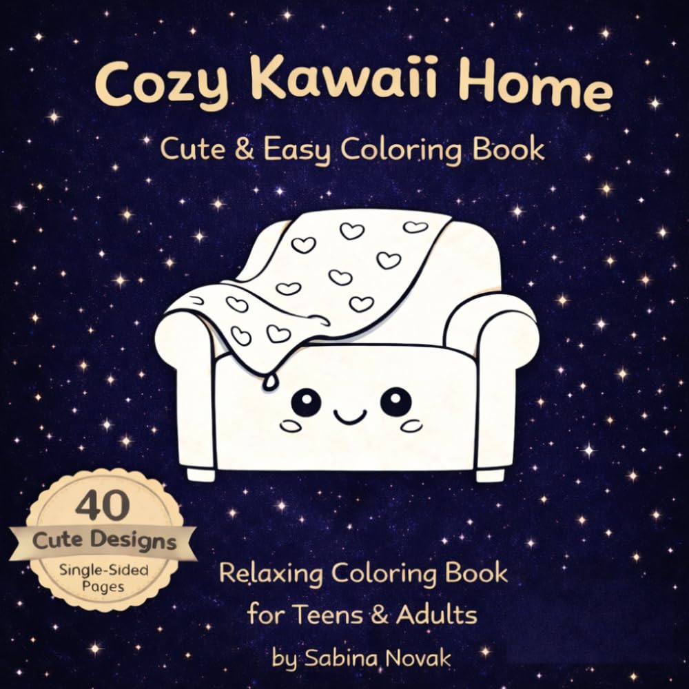 Cozy Kawaii Home Coloring Book: 40 Cute & Easy Cozy Scenes for Relaxation, Stress Relief & Mindfulness: Bold & Easy Designs | Cute Cozy Rooms, ... Lovers (Cozy Kawaii Coloring Book Series)
