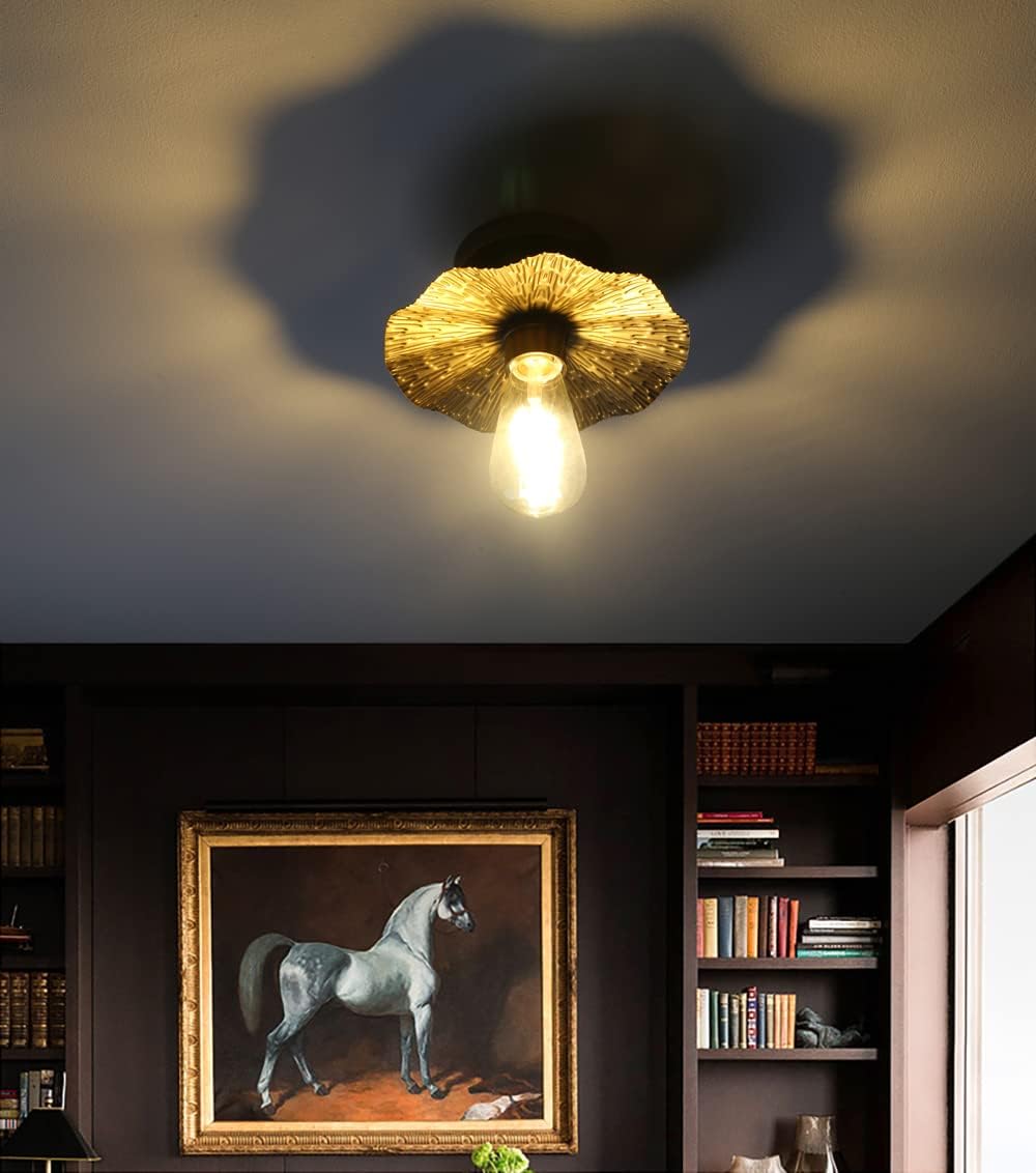 Pathson Vintage Metal Ceiling Light Fixture Brass Finished, Split Flower Design Ceiling Lighting, Industrial Kitchen Art Flush Mounted Farmhouse Lighting for Living Room Hallway