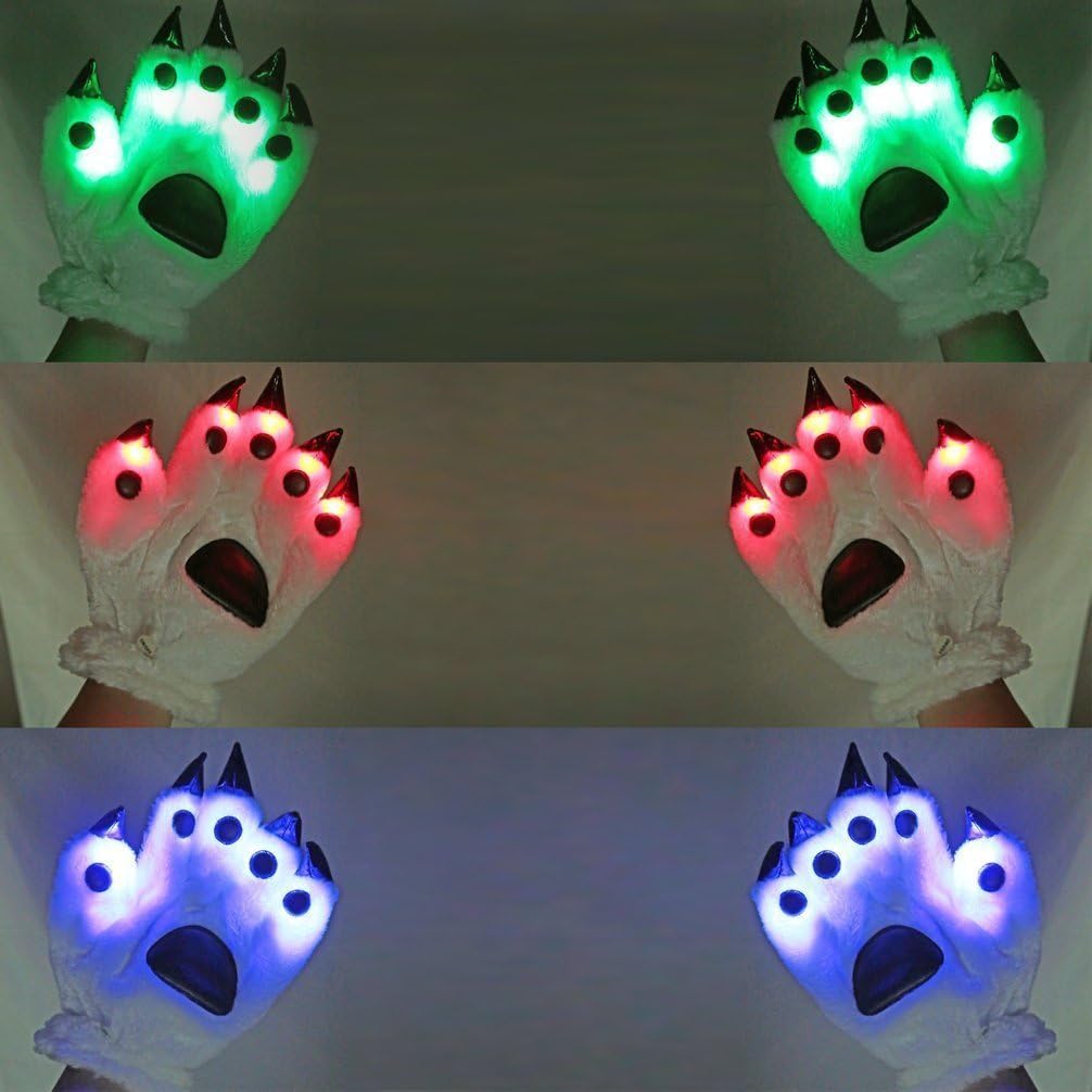 LED Finger Flashing Bear Paw Gloves - Luwint Novelty Lights Up Glow Blink Show Prop Toy for Werewolf Cat Monster Costume : Clothing, Shoes & Jewelry