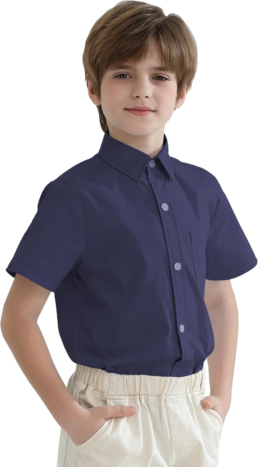 2T-16Y Boys' Short Sleeve Button Down Toddler Dress Shirt Oxford Uniform Shirt with Chest Pocket - Image 4