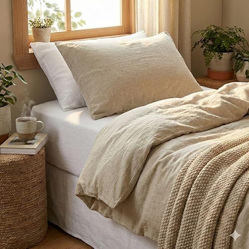 leinenlieb®: Leinen-Bettwäsche aus 100% Leinen (Bettwäsche-Set: Decke 135 x 200 cm und Kissen 80 x 80 cm), Stonewashed Leinenbettwäsche Natur beige, Bettbezug aus hochwertigem reinem Leinen