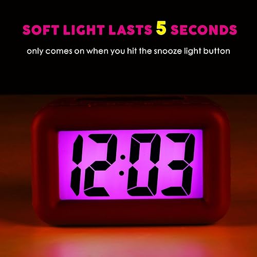 Miniatura 3 de Plumeet Reloj despertador digital para niños con repetición y retroiluminación - Reloj de viaje simple pantalla LCD grande - Reloj despertador