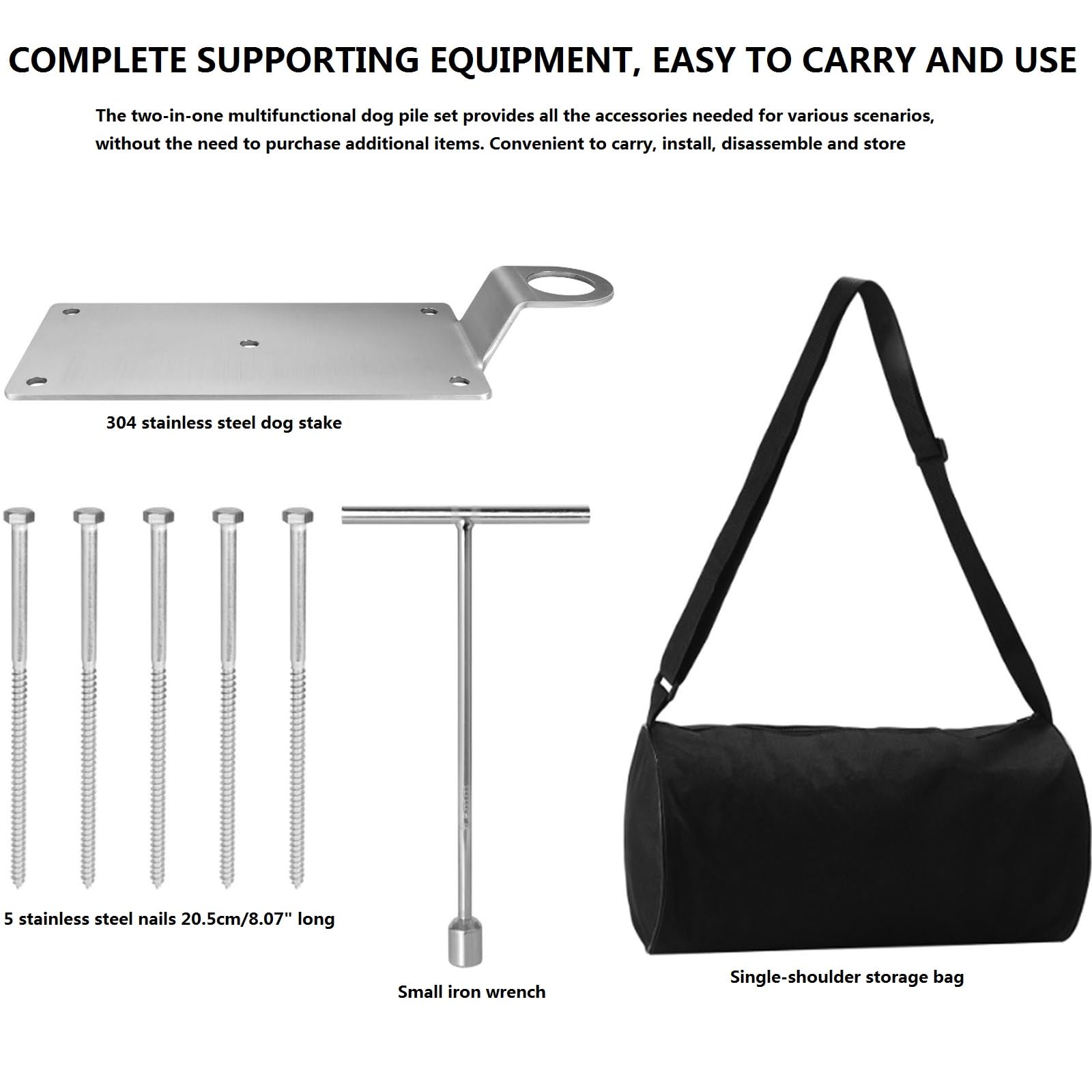 Estaca para Perros Multifuncional 2 en 1, Resistente y Estable, de Acero Inoxidable, para autocaravanas, caravanas, Soporte de Suelo Resistente para Perros para Patio, Playa y Camping (2-in 1 Plata)