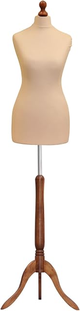 Size 10/12 Female Tailors Dummy Dressmakers Fashion Mannequin Students Cream with Darkwood Stand