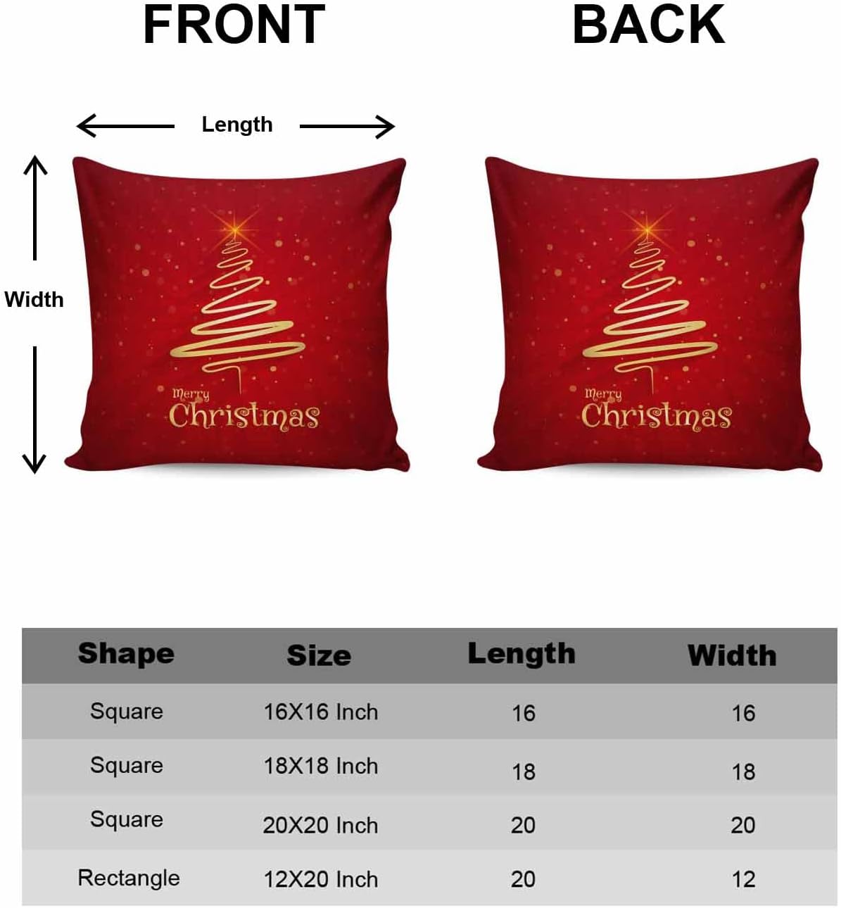 JasmineM Merry Christmas Tree Pillow Covers 18x18 Inch Set of 2, Christmas Decorations Red Gold Outdoor Throw Pillow Covers, Winter Holiday Square Pillowcases for Patio Sofa Couch Bedroom Decorative