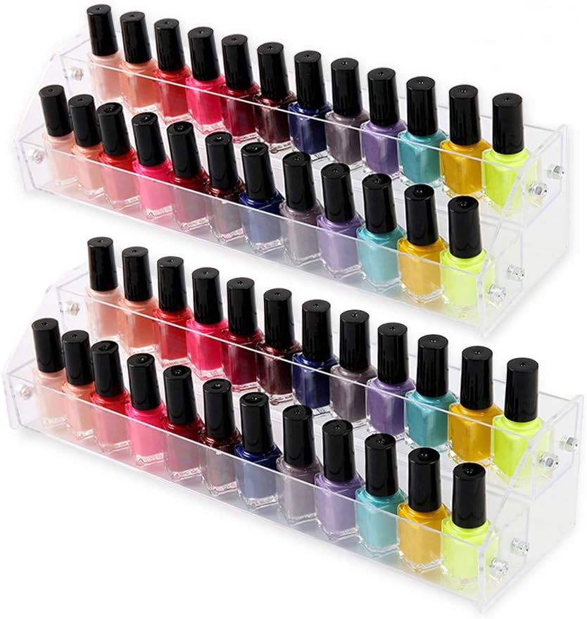Acrylic Organizer Storage Case Brochure Display Holders for Essential Oil Cosmetic Dropper Bottle Condiment Nail Polish Paint Rack Shelves Fair Gifts Samples Showing Stand 2 Sets 2 Tiers Clear Plastic