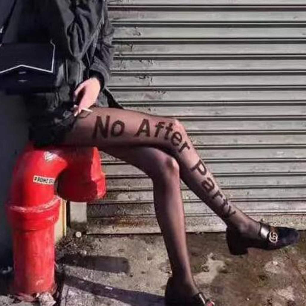 Punk Letters Tights Fun No Sheer Black Pantyhose Stockings Small Hole